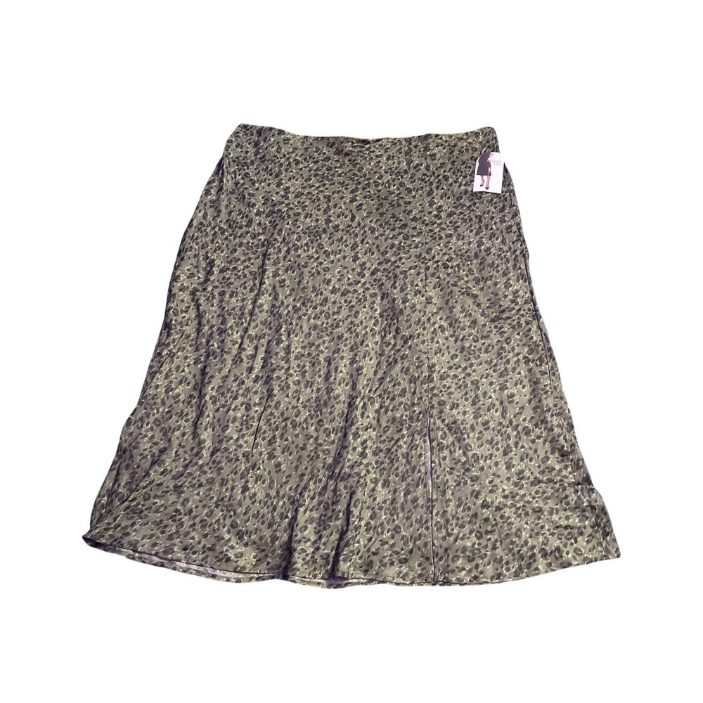 NEW Time and Tru Midi Skirt Green Leopard Animal Print Side Slit Plus Size XXXL
